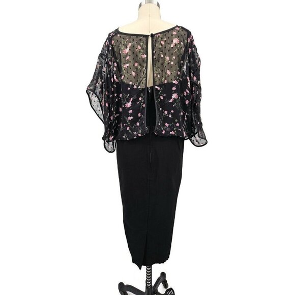 New Unique Vintage Dress Womens 3x 20 Plus Black Floral Chiffon Overlay - Picture 5 of 7
